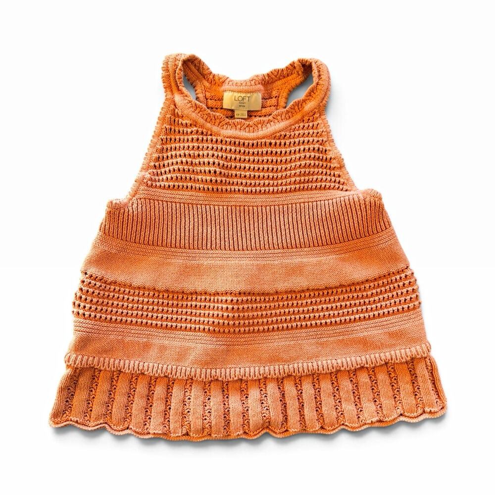 LOFT Outlet Petite XS Peach Crochet Knit Tank Top 100% Cotton Boho Sleeveless